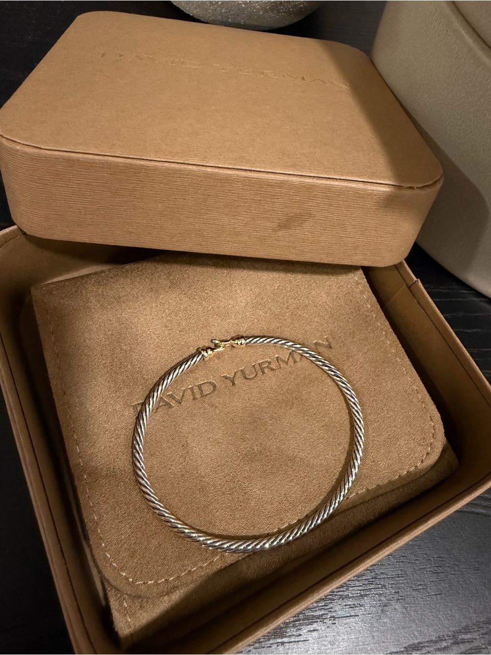 David Yurman Sterling Silver and 18K Yellow Gold Cable Bracelet 3mm Large - Picture 4 of 7